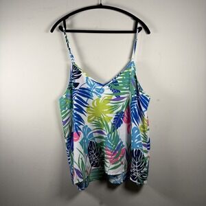 Shein 2XL Leaf Print Women's Tank Top Vivid Resortcore Summer Adjustmentable